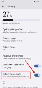 Battery percentage option in pixel experience rom