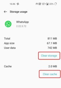 clearing storage and cache for whatsapp