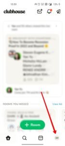 Tap on profile icon on clubhouse app