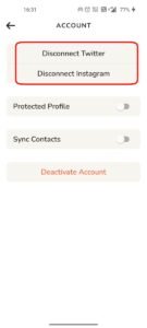 click on disconnect twitter or disconnect instagram option
