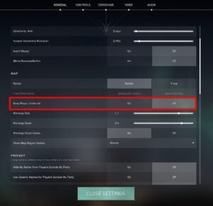 keep player centered option Valorant map settings