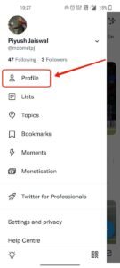 tap on profile option